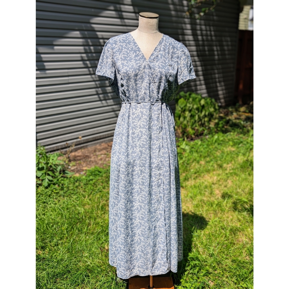 Lucy Avenue Maxi Dress blue floral faux wrap XL Spring